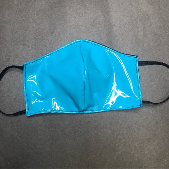 Handmade Turquoise Blue Face Mask Wet Look PVC Vinyl Cosplay Costume Rave Mens - Picture 3 of 7
